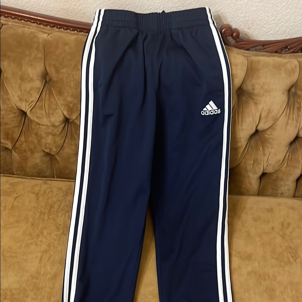 Adidas Blue and White Sweatpants with Signature Stripes